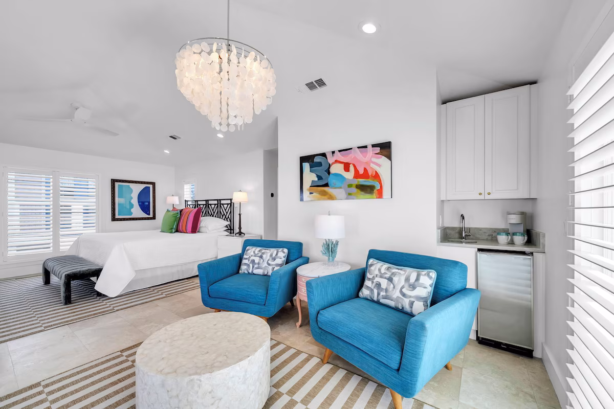 Primary Suite 2-Equipped with Two TVs, a Wet Bar for Wine and Coffee, and Work Desk Area
