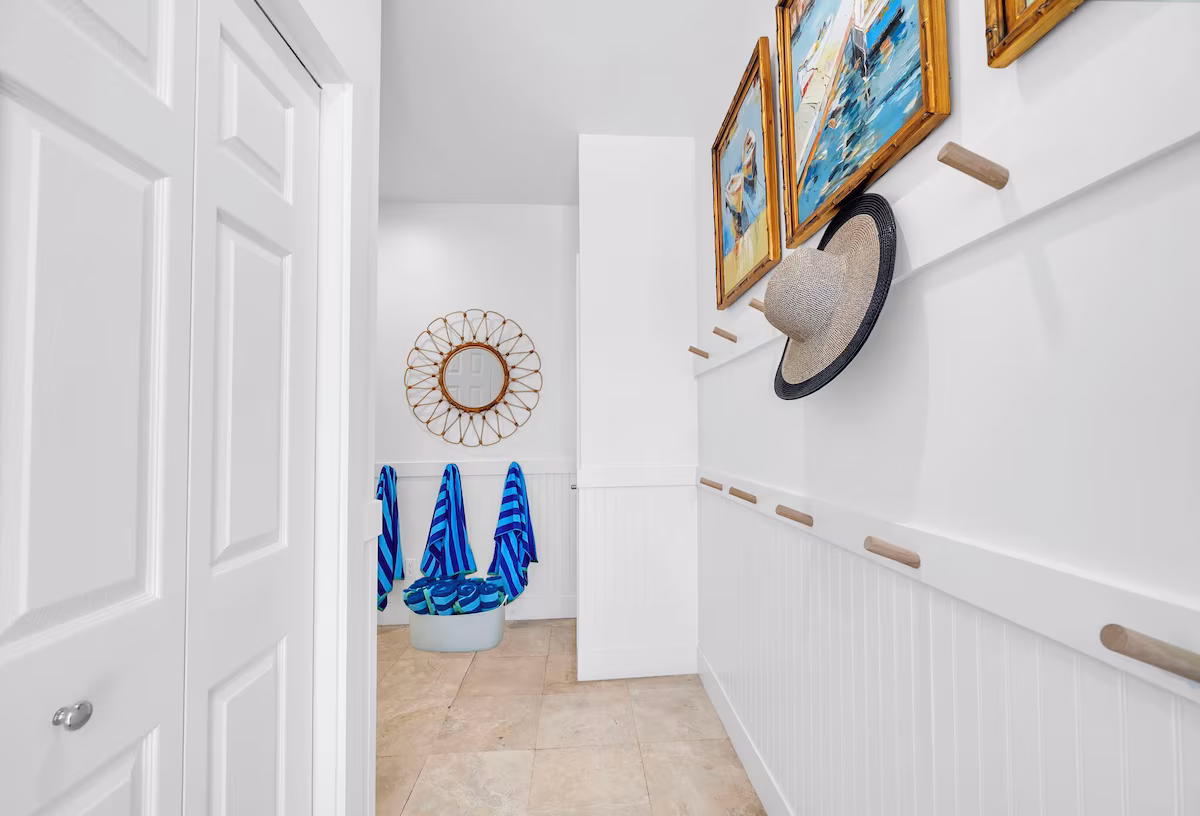 Entry Hall--Beach Towels, Hook for Beach Bags, and All Your Beach Day Essentials